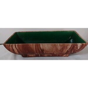 Vtg Romco Rocky Mountain Pottery Planter‎ Faux Wood Grain Green Glaze Int. READ